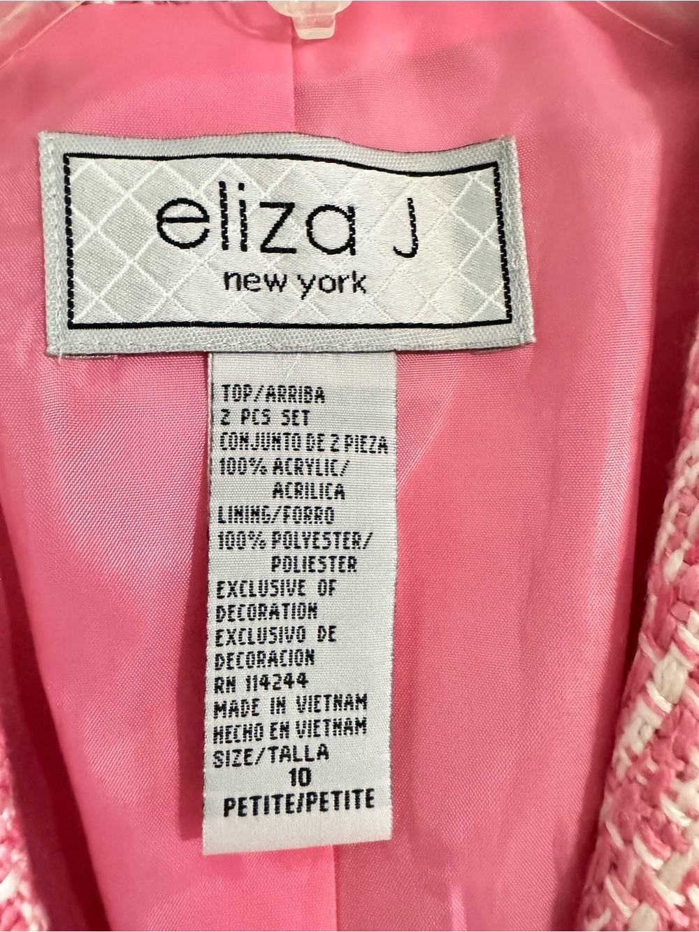 Eliza J New York Pink White Tweed Blazer Jacket Petite 10 Button Front Career - Picture 7 of 11